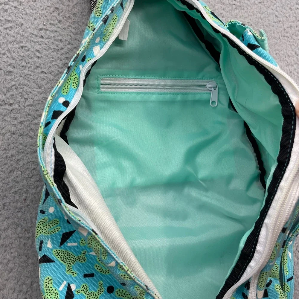 KAVU Rope Bag Crossbody Blue Cactus Geometric Print Canvas Sling Travel Backpack